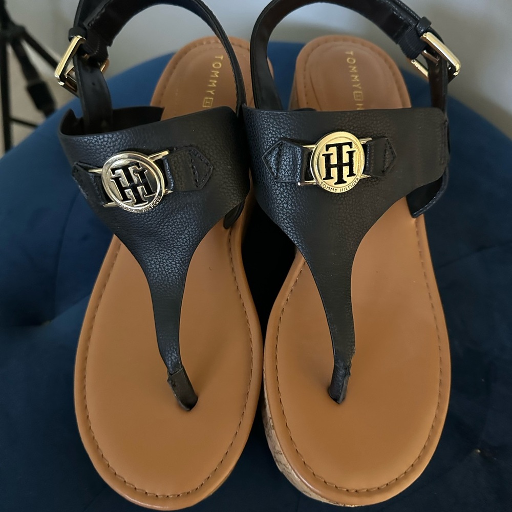 Tommy Hilfiger Black and Brown Sandals